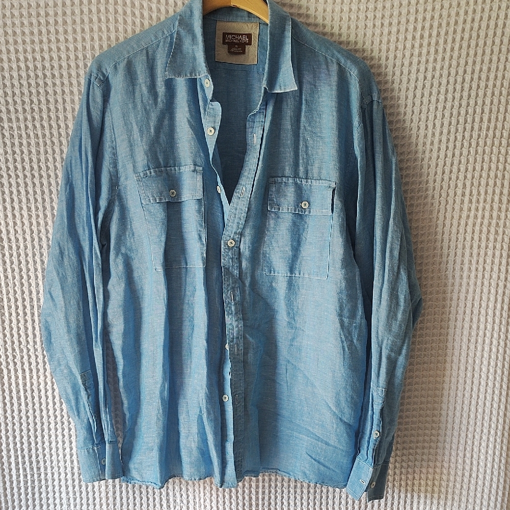 Michael Michael Kors Light Blue Button-Up Shirt Linen/Cotton Mix XL